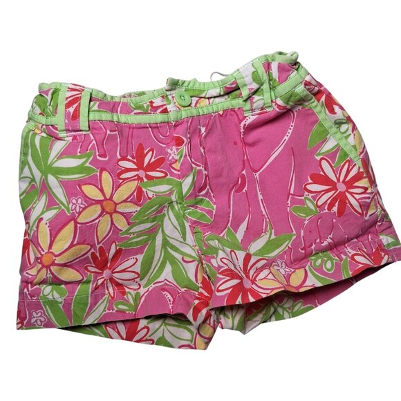 Lilly Pulitzer Other - Lilly Pulitzer Shorts Girls 7 Garden Vista Pink Green Elephant Floral Beach